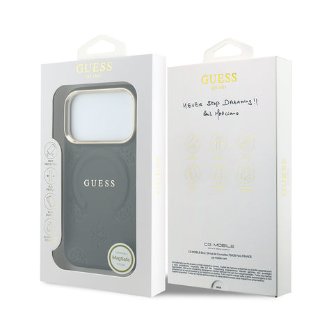 Apple iPhone 18 Pro Max Kılıf Guess Orjinal Lisanslı M-safe Şarj Özellikli Sıcak Baskılı Yazı Logolu C-Magnet PU Deri Peony Kapak