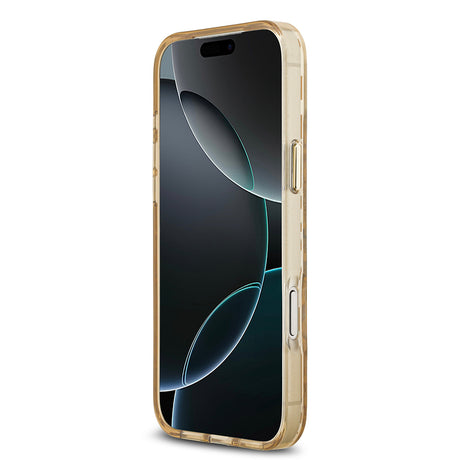 Apple iPhone 18 Pro Max Kılıf Guess Orjinal Lisanslı M-safe Şarj Özellikli Üçgen Logolu Simli Leopar Desenli Kapak