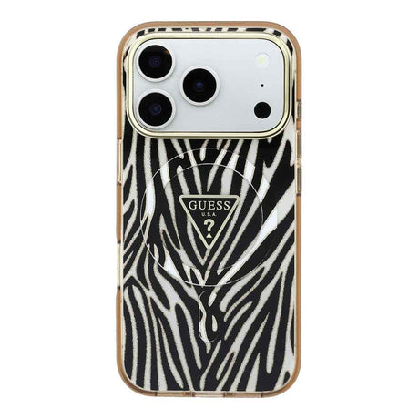 Apple iPhone 18 Pro Max Kılıf Guess Orjinal Lisanslı M-safe Şarj Özellikli Üçgen Logolu Zebra Desenli Silikon Kapak
