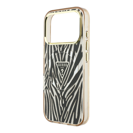 Apple iPhone 18 Pro Max Kılıf Guess Orjinal Lisanslı M-safe Şarj Özellikli Üçgen Logolu Zebra Desenli Silikon Kapak