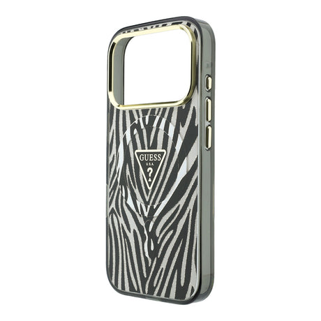 Apple iPhone 18 Pro Max Kılıf Guess Orjinal Lisanslı M-safe Şarj Özellikli Üçgen Logolu Zebra Desenli Silikon Kapak