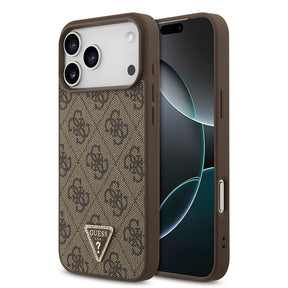 Apple iPhone 18 Pro Max Kılıf Guess Orjinal Lisanslı M-safe Şarj Özllikli PU Deri Taşlı Üçgen Logo 4G Desenli Strass Kapak