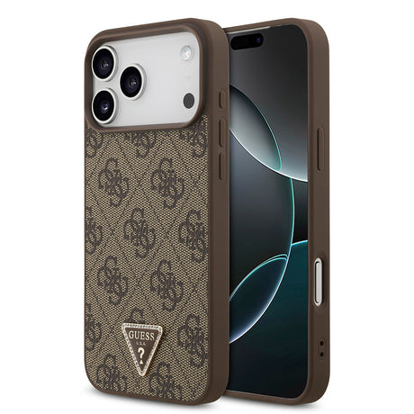 Apple iPhone 18 Pro Max Kılıf Guess Orjinal Lisanslı M-safe Şarj Özllikli PU Deri Taşlı Üçgen Logo 4G Desenli Strass Kapak