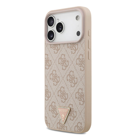 Apple iPhone 18 Pro Max Kılıf Guess Orjinal Lisanslı M-safe Şarj Özllikli PU Deri Taşlı Üçgen Logo 4G Desenli Strass Kapak