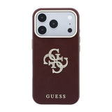 Apple iPhone 18 Pro Max Kılıf Guess Orjinal Lisanslı Metal Kamera Çerçeveli 4G Büyük Taşlı Resin Logolu PU Kapak