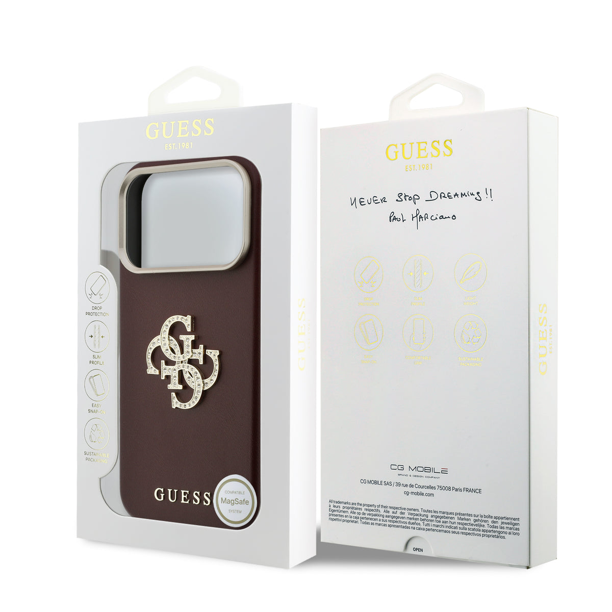 Apple iPhone 18 Pro Max Kılıf Guess Orjinal Lisanslı Metal Kamera Çerçeveli 4G Büyük Taşlı Resin Logolu PU Kapak