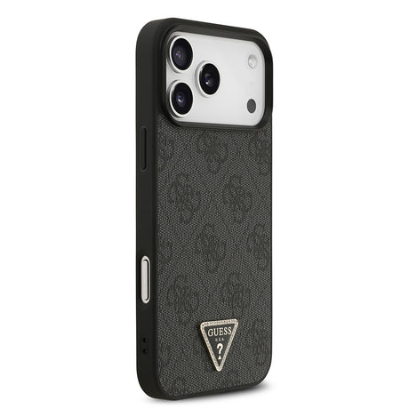 Apple iPhone 18 Pro Max Kılıf Guess Orjinal Lisanslı PU Deri Taşlı Üçgen Logo 4G Desenli Strass Kapak