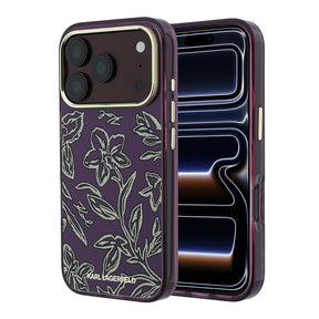 Apple iPhone 18 Pro Max Kılıf Karl Lagerfeld Orjinal Lisanslı M-safe Şarj Özellikli Gold Metal Kamera Çerçeveli Çiçek Tasarımlı Kapak