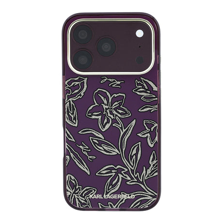 Apple iPhone 18 Pro Max Kılıf Karl Lagerfeld Orjinal Lisanslı M-safe Şarj Özellikli Gold Metal Kamera Çerçeveli Çiçek Tasarımlı Kapak