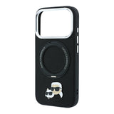 Apple iPhone 18 Pro Max Kılıf Karl Lagerfeld Orjinal Lisanslı M-Safe Şarj Özellikli K&C Heads Pin Metal Logolu PU 360 Derece Dönebilen Standlı Kapak