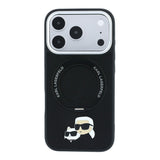 Apple iPhone 18 Pro Max Kılıf Karl Lagerfeld Orjinal Lisanslı M-Safe Şarj Özellikli K&C Heads Pin Metal Logolu PU 360 Derece Dönebilen Standlı Kapak