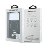 Apple iPhone 18 Pro Max Kılıf Karl Lagerfeld Orjinal Lisanslı M-Safe Şarj Özellikli K&C Heads Pin Metal Logolu PU 360 Derece Dönebilen Standlı Kapak
