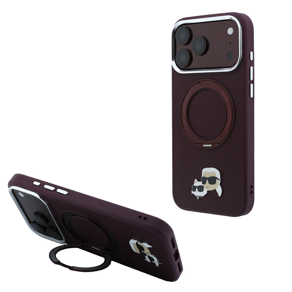 Apple iPhone 18 Pro Max Kılıf Karl Lagerfeld Orjinal Lisanslı M-Safe Şarj Özellikli K&C Metal Logolu PU 360 Derece Dönebilen Standlı Kapak