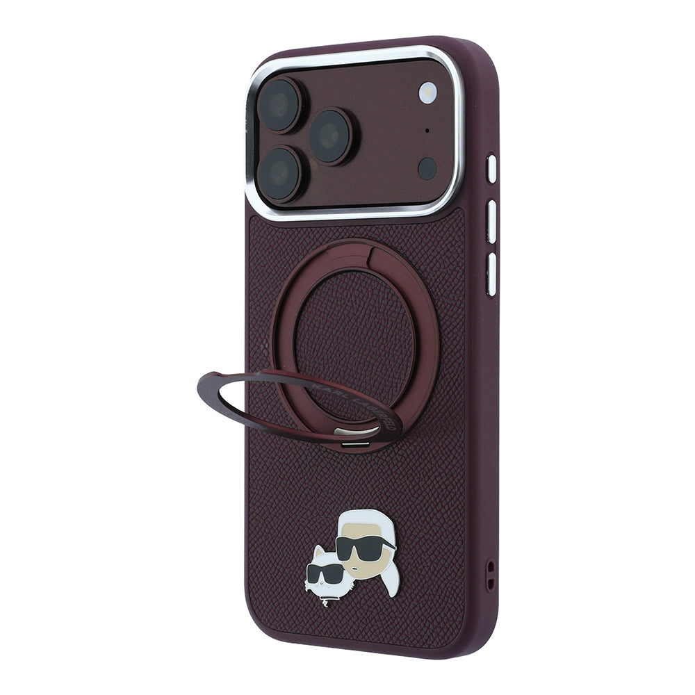 Apple iPhone 18 Pro Max Kılıf Karl Lagerfeld Orjinal Lisanslı M-Safe Şarj Özellikli K&C Metal Logolu PU 360 Derece Dönebilen Standlı Kapak