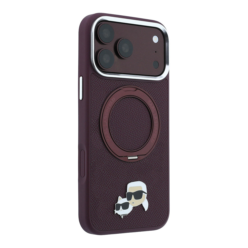 Apple iPhone 18 Pro Max Kılıf Karl Lagerfeld Orjinal Lisanslı M-Safe Şarj Özellikli K&C Metal Logolu PU 360 Derece Dönebilen Standlı Kapak