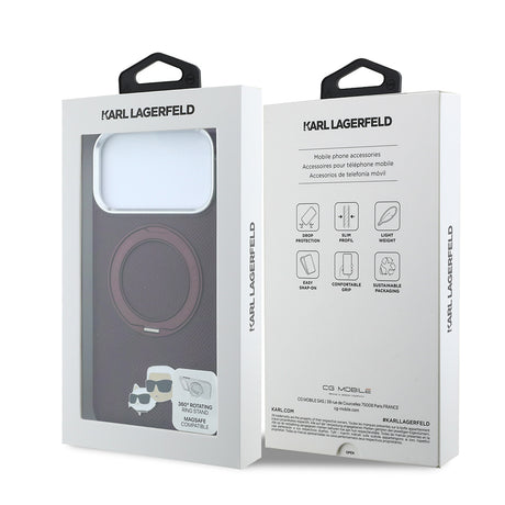 Apple iPhone 18 Pro Max Kılıf Karl Lagerfeld Orjinal Lisanslı M-Safe Şarj Özellikli K&C Metal Logolu PU 360 Derece Dönebilen Standlı Kapak