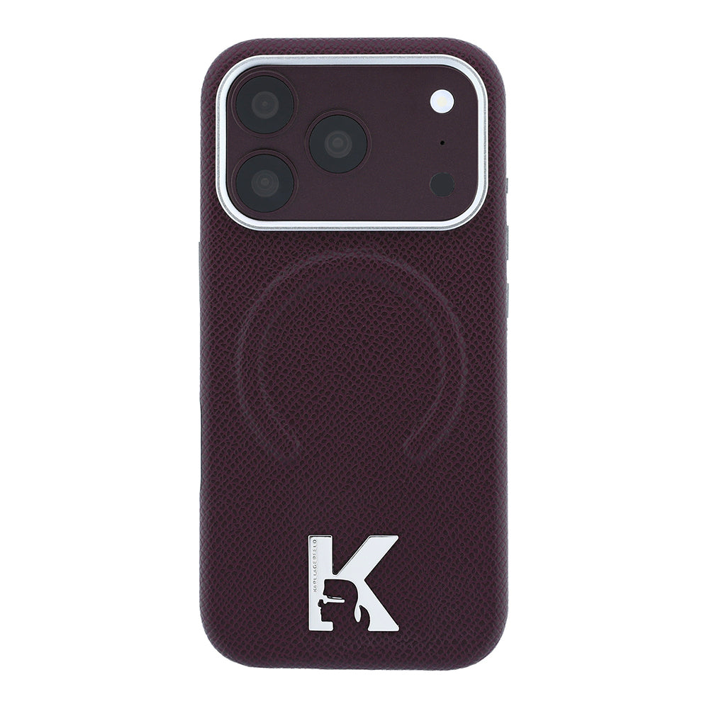 Apple iPhone 18 Pro Max Kılıf Karl Lagerfeld Orjinal Lisanslı M-safe Şarj Özellikli KHEAD Metal Logolu PU Grained Deri Kapak