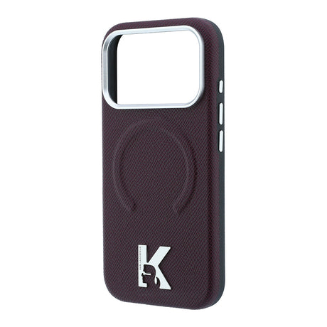 Apple iPhone 18 Pro Max Kılıf Karl Lagerfeld Orjinal Lisanslı M-safe Şarj Özellikli KHEAD Metal Logolu PU Grained Deri Kapak