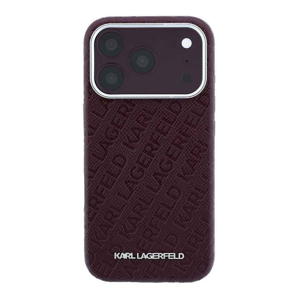 Apple iPhone 18 Pro Max Kılıf Karl Lagerfeld Orjinal Lisanslı PU Deri Damgalı Metal Yazı Logolu Grained Kapak