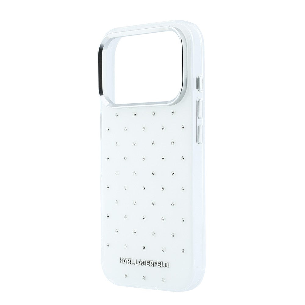 Apple iPhone 18 Pro Max Kılıf Karl Lagerfeld Orjinal Lisanslı Taşlı Elektro Kaplama Metal Logolu Kapak