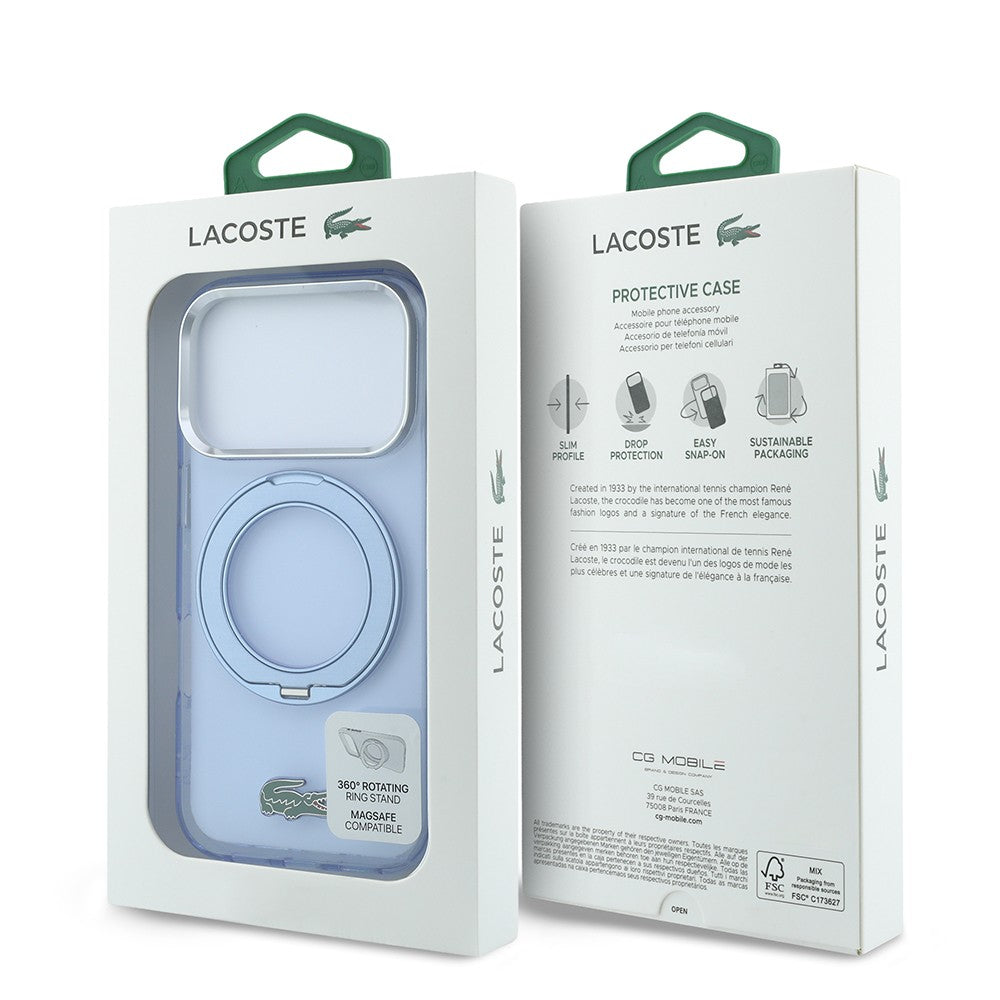 Apple iPhone 18 Pro Max Kılıf Lacoste Orjinal Lisanslı M-safe Şarj Özellikli 360 Derece Dönebilen Standlı İkonik Timsah Logolu Kapak