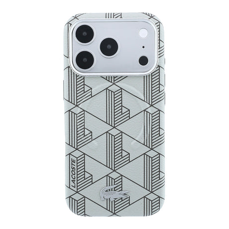 Apple iPhone 18 Pro Max Kılıf Lacoste Orjinal Lisanslı M-safe Şarj Özellikli Metal Logolu Deri Karışık Monogram Desenli Kapak