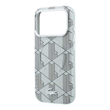 Apple iPhone 18 Pro Max Kılıf Lacoste Orjinal Lisanslı M-safe Şarj Özellikli Metal Logolu Deri Karışık Monogram Desenli Kapak