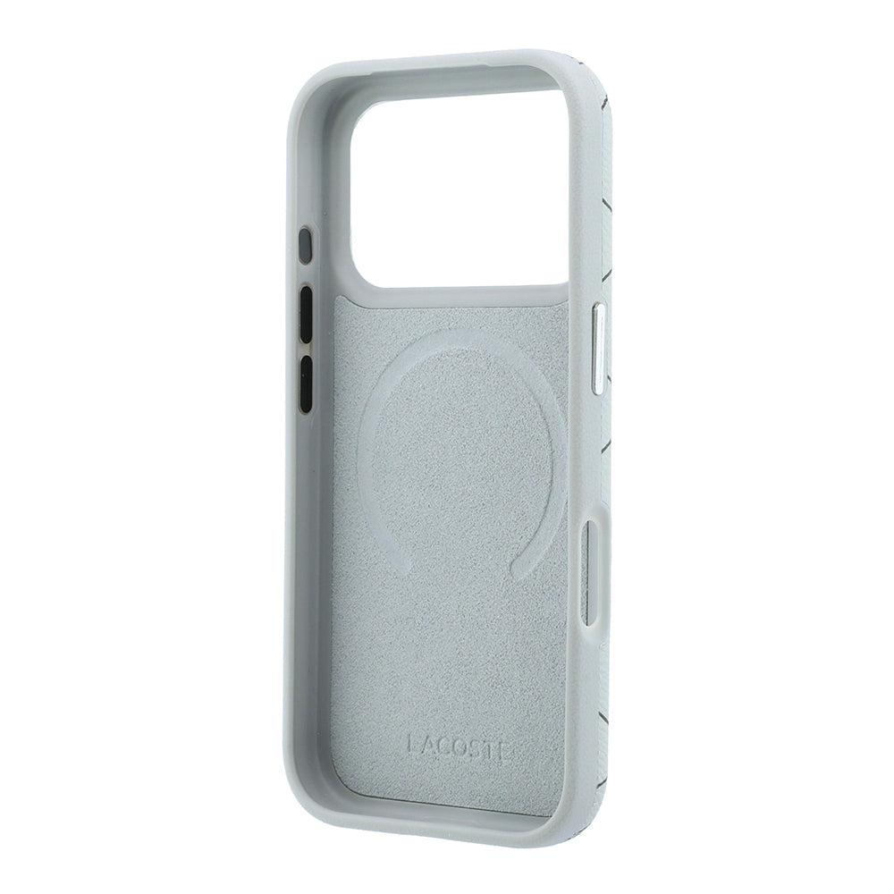 Apple iPhone 18 Pro Max Kılıf Lacoste Orjinal Lisanslı M-safe Şarj Özellikli Metal Logolu Deri Karışık Monogram Desenli Kapak