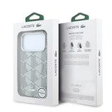 Apple iPhone 18 Pro Max Kılıf Lacoste Orjinal Lisanslı M-safe Şarj Özellikli Metal Logolu Deri Karışık Monogram Desenli Kapak