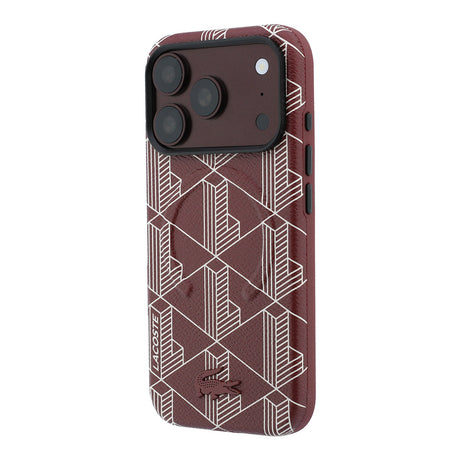 Apple iPhone 18 Pro Max Kılıf Lacoste Orjinal Lisanslı M-safe Şarj Özellikli Metal Logolu Deri Karışık Monogram Desenli Kapak