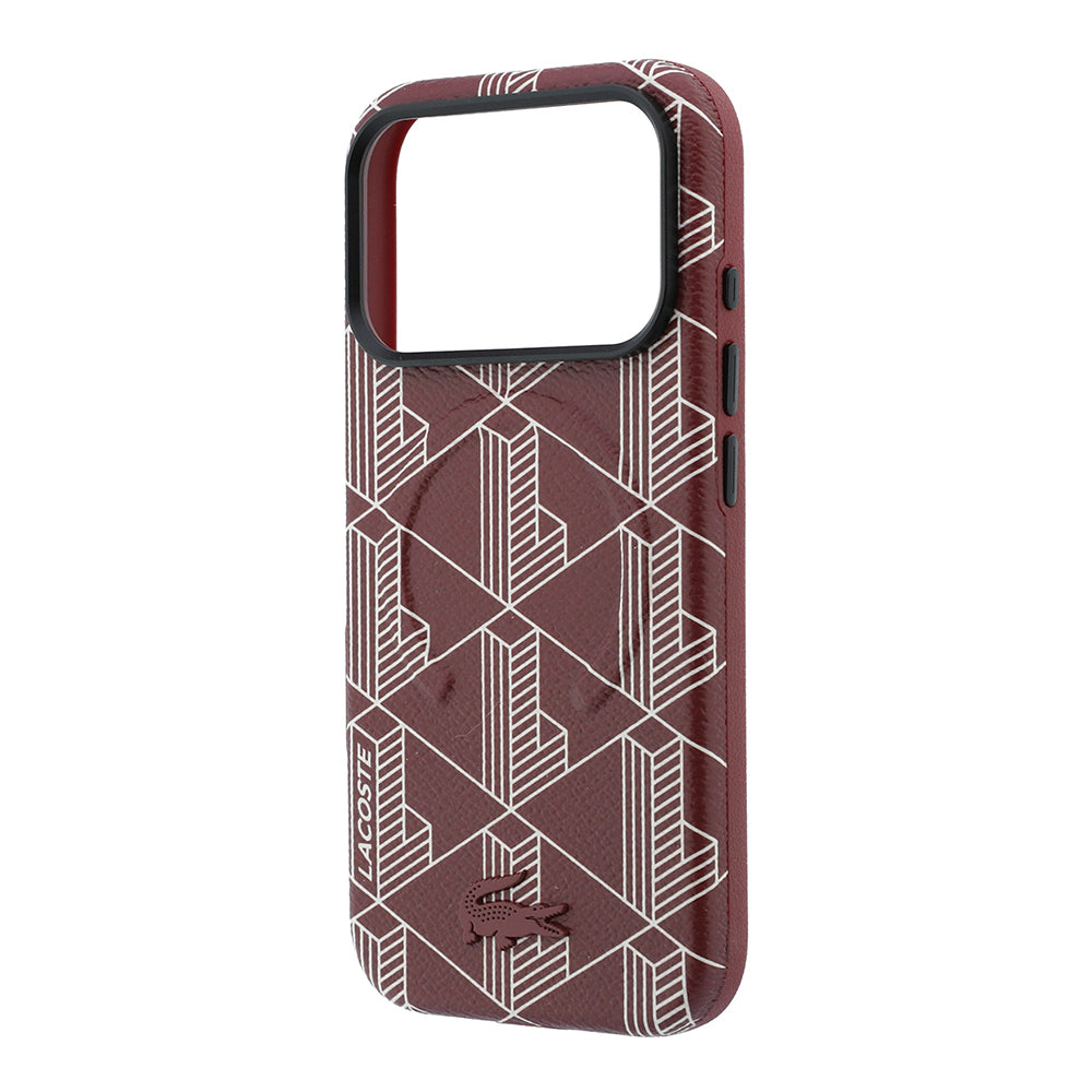 Apple iPhone 18 Pro Max Kılıf Lacoste Orjinal Lisanslı M-safe Şarj Özellikli Metal Logolu Deri Karışık Monogram Desenli Kapak