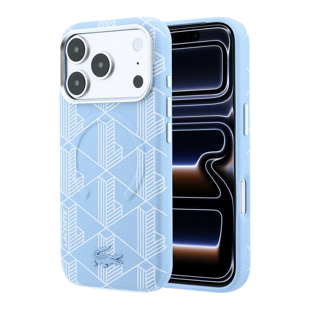 Apple iPhone 18 Pro Max Kılıf Lacoste Orjinal Lisanslı M-safe Şarj Özellikli Metal Logolu Deri Karışık Monogram Desenli Kapak