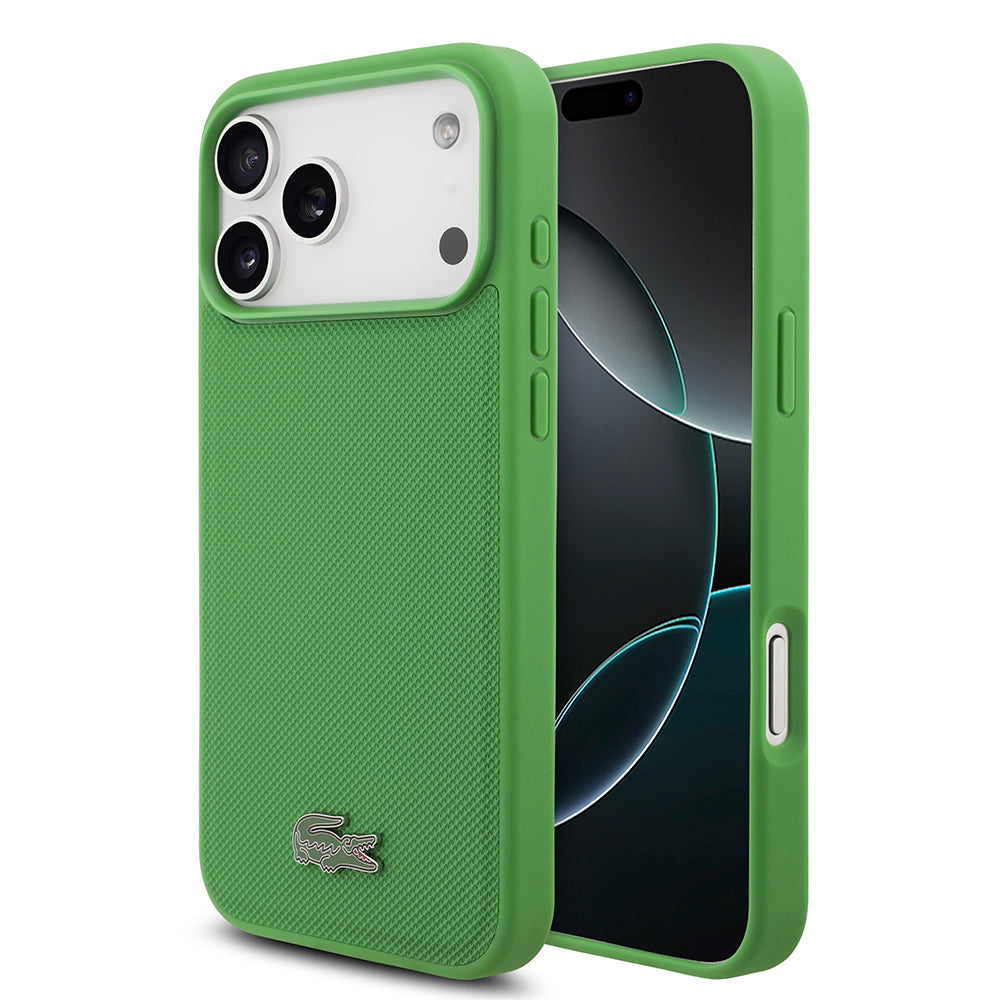 Apple iPhone 18 Pro Max Kılıf Lacoste Orjinal Lisanslı M-safe Şarj Özellikli PU Pike Desenli Metal Logolu Kapak