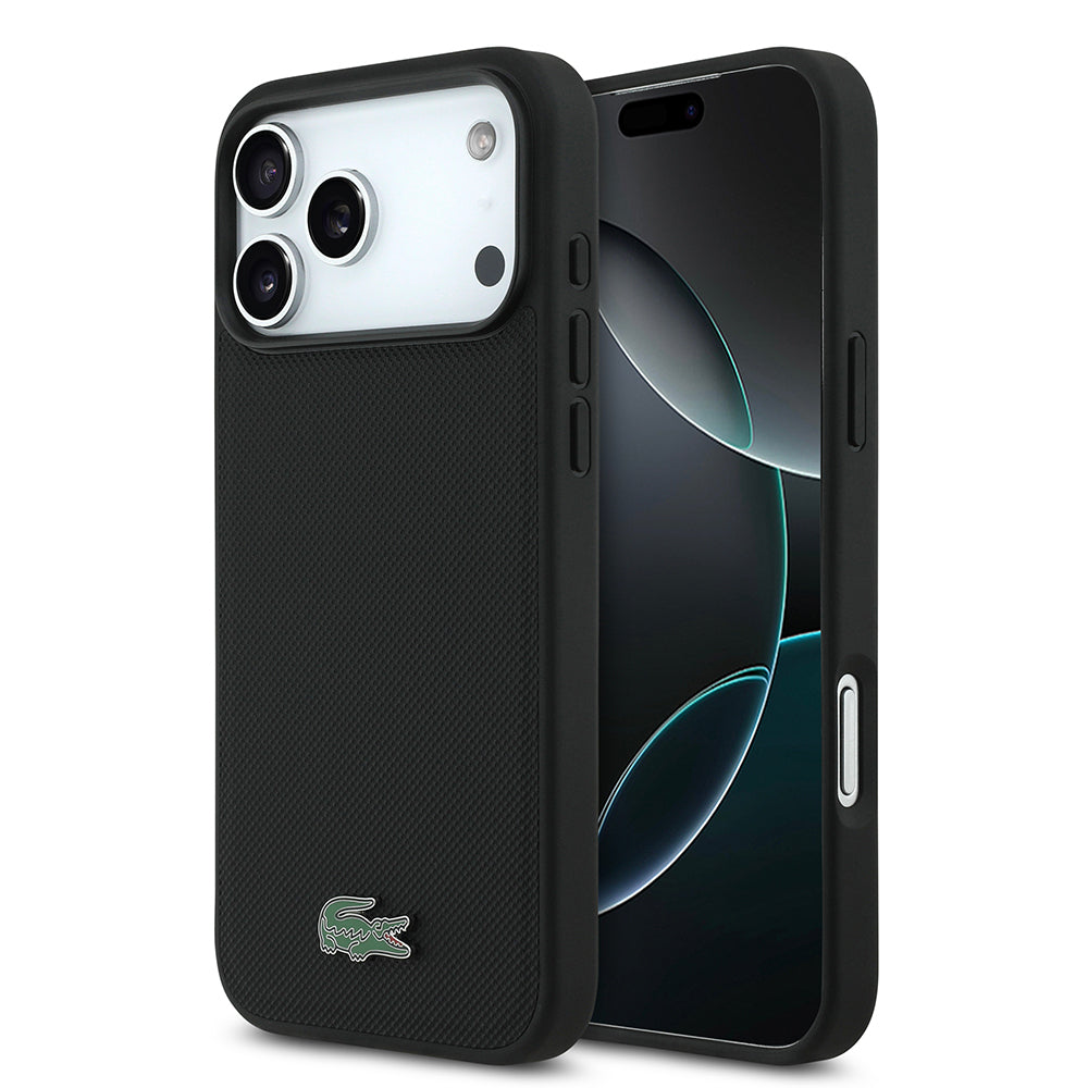 Apple iPhone 18 Pro Max Kılıf Lacoste Orjinal Lisanslı M-safe Şarj Özellikli PU Pike Desenli Metal Logolu Kapak