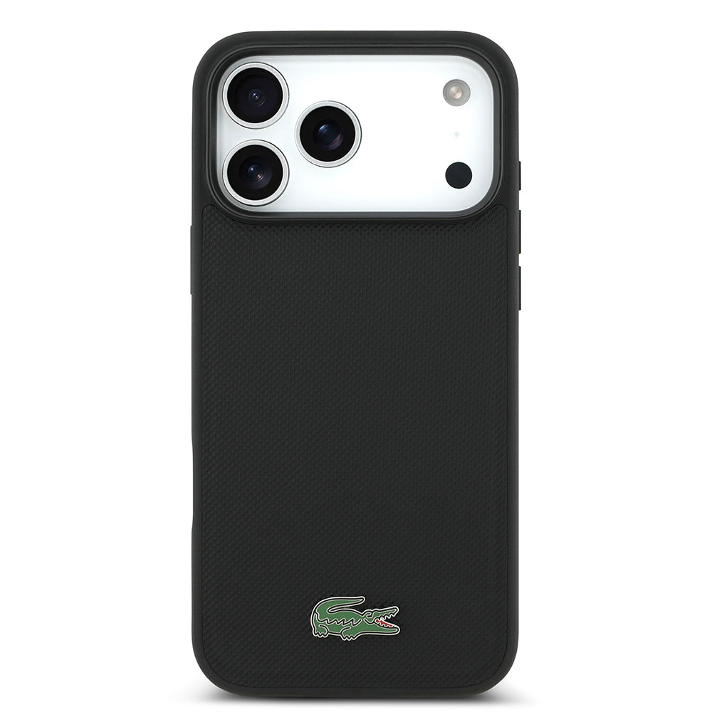 Apple iPhone 18 Pro Max Kılıf Lacoste Orjinal Lisanslı M-safe Şarj Özellikli PU Pike Desenli Metal Logolu Kapak