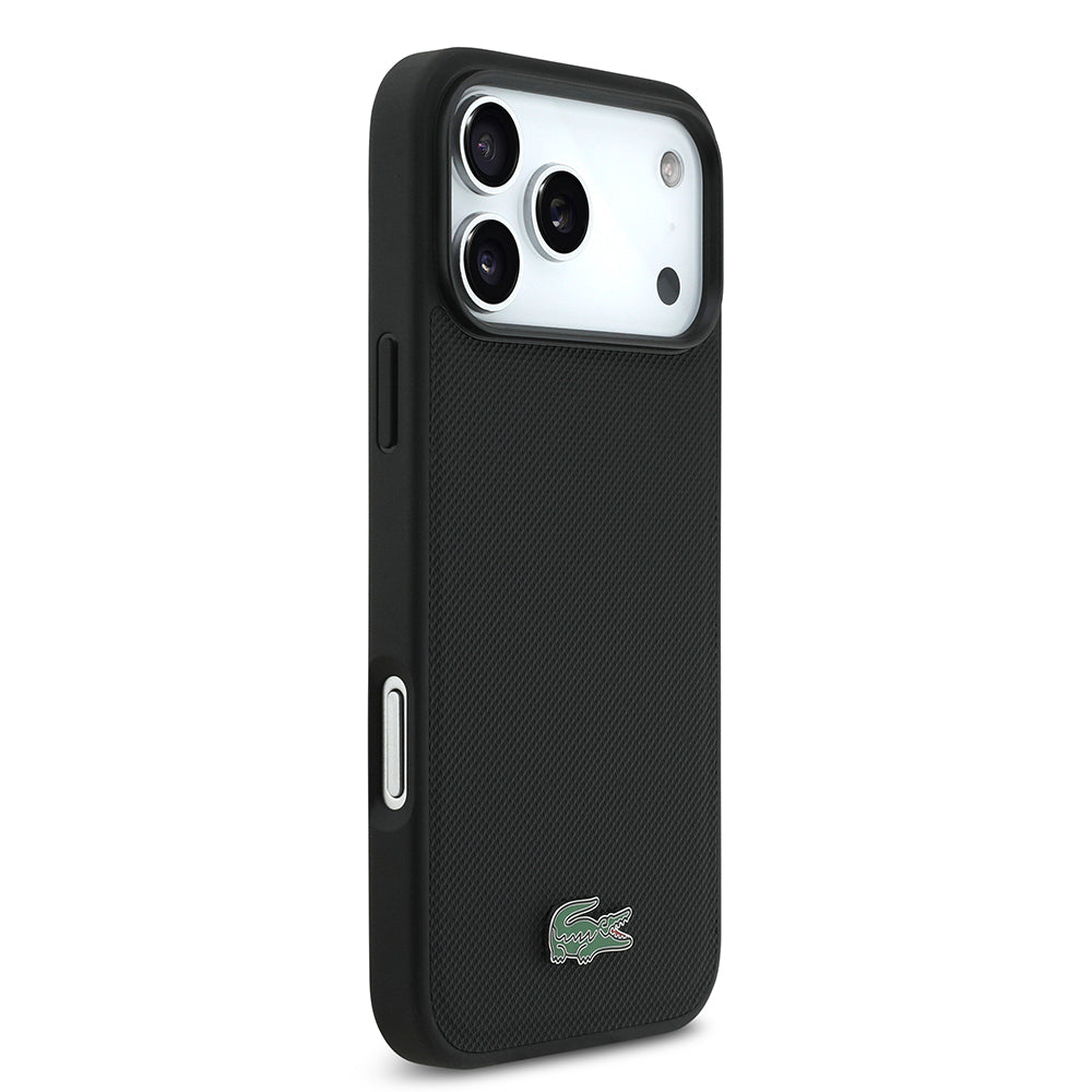 Apple iPhone 18 Pro Max Kılıf Lacoste Orjinal Lisanslı M-safe Şarj Özellikli PU Pike Desenli Metal Logolu Kapak