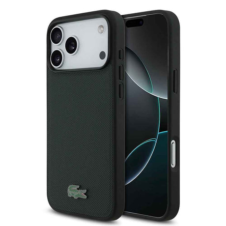 Apple iPhone 18 Pro Max Kılıf Lacoste Orjinal Lisanslı M-safe Şarj Özellikli PU Pike Desenli Metal Logolu Kapak