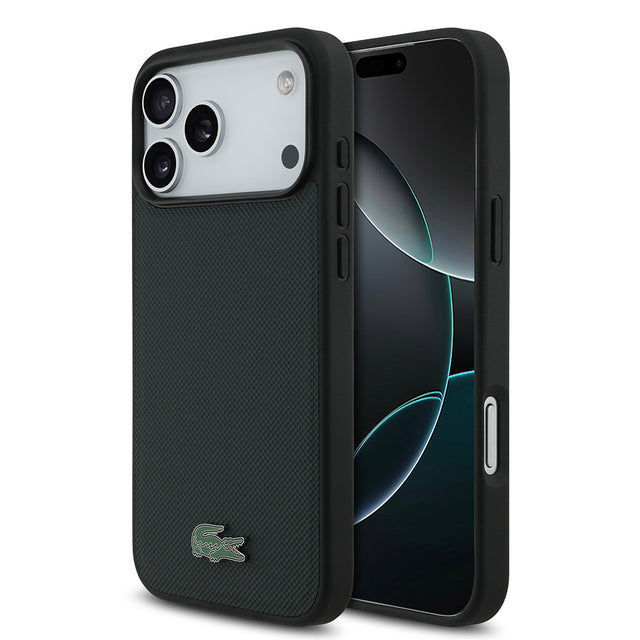 Apple iPhone 18 Pro Max Kılıf Lacoste Orjinal Lisanslı M-safe Şarj Özellikli PU Pike Desenli Metal Logolu Kapak