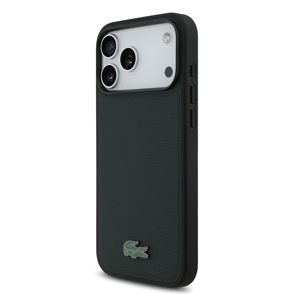 Apple iPhone 18 Pro Max Kılıf Lacoste Orjinal Lisanslı M-safe Şarj Özellikli PU Pike Desenli Metal Logolu Kapak