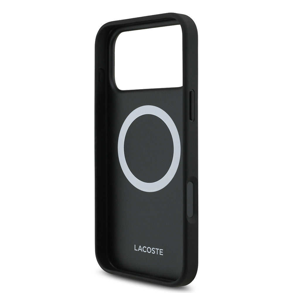 Apple iPhone 18 Pro Max Kılıf Lacoste Orjinal Lisanslı M-safe Şarj Özellikli PU Pike Desenli Metal Logolu Kapak