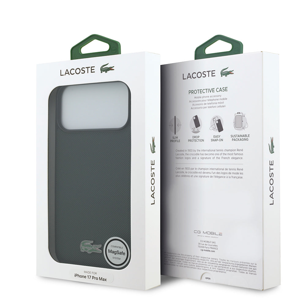 Apple iPhone 18 Pro Max Kılıf Lacoste Orjinal Lisanslı M-safe Şarj Özellikli PU Pike Desenli Metal Logolu Kapak