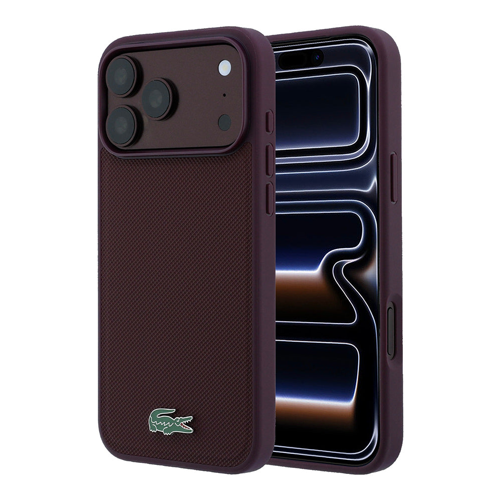 Apple iPhone 18 Pro Max Kılıf Lacoste Orjinal Lisanslı M-safe Şarj Özellikli PU Pike Desenli Metal Logolu Kapak