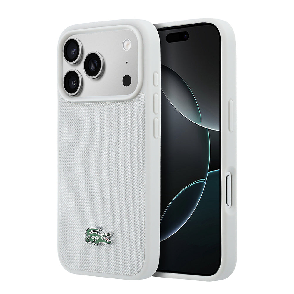Apple iPhone 18 Pro Max Kılıf Lacoste Orjinal Lisanslı M-safe Şarj Özellikli PU Pike Desenli Metal Logolu Kapak