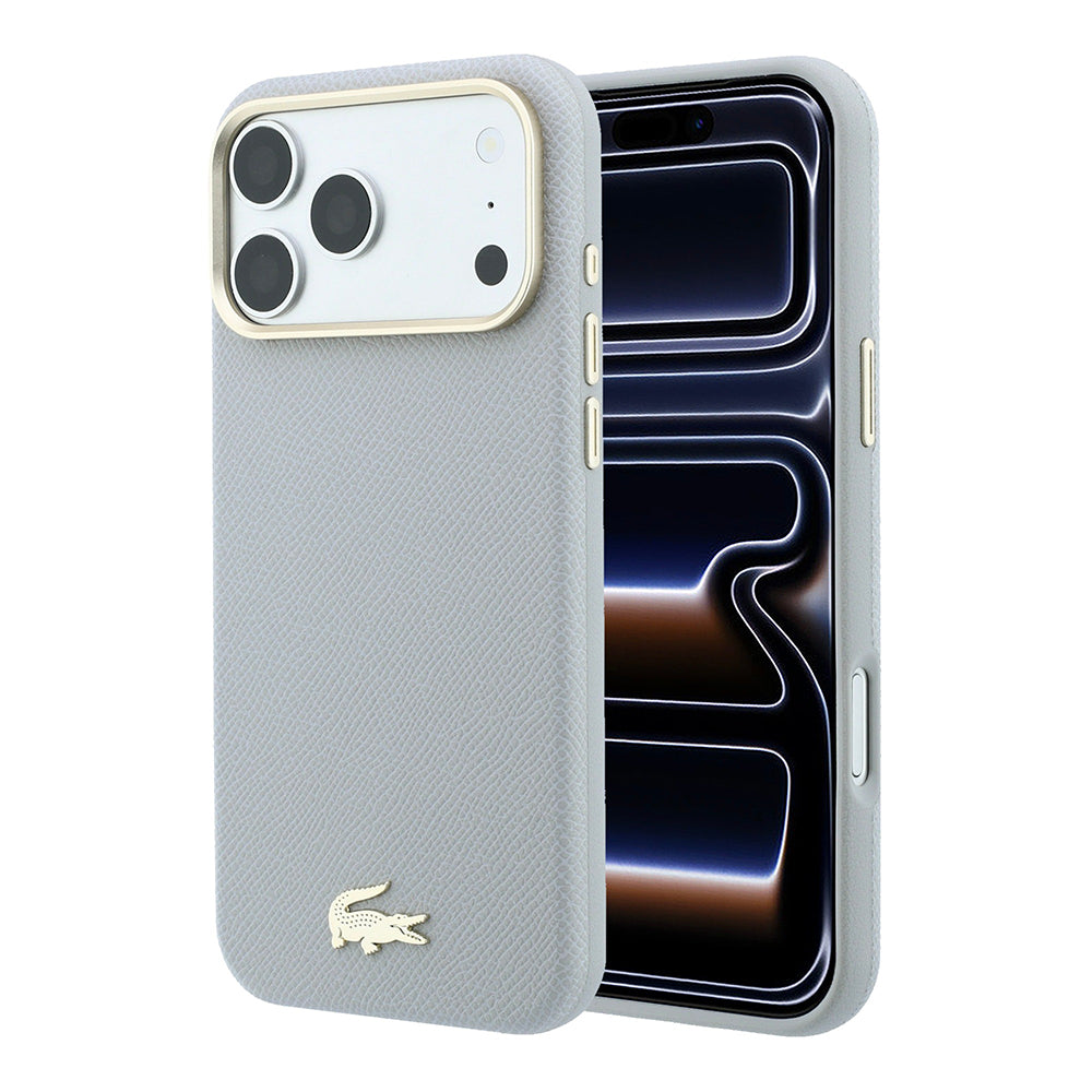 Apple iPhone 18 Pro Max Kılıf Lacoste Orjinal Lisanslı M-Safe Şarj Özellikli PVC Yarı Pike Desenli Arka Yüzey İkonik Timsah Dokuma Logolu Kapak
