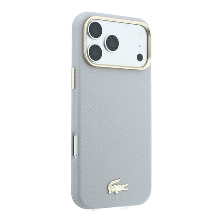 Apple iPhone 18 Pro Max Kılıf Lacoste Orjinal Lisanslı M-Safe Şarj Özellikli PVC Yarı Pike Desenli Arka Yüzey İkonik Timsah Dokuma Logolu Kapak