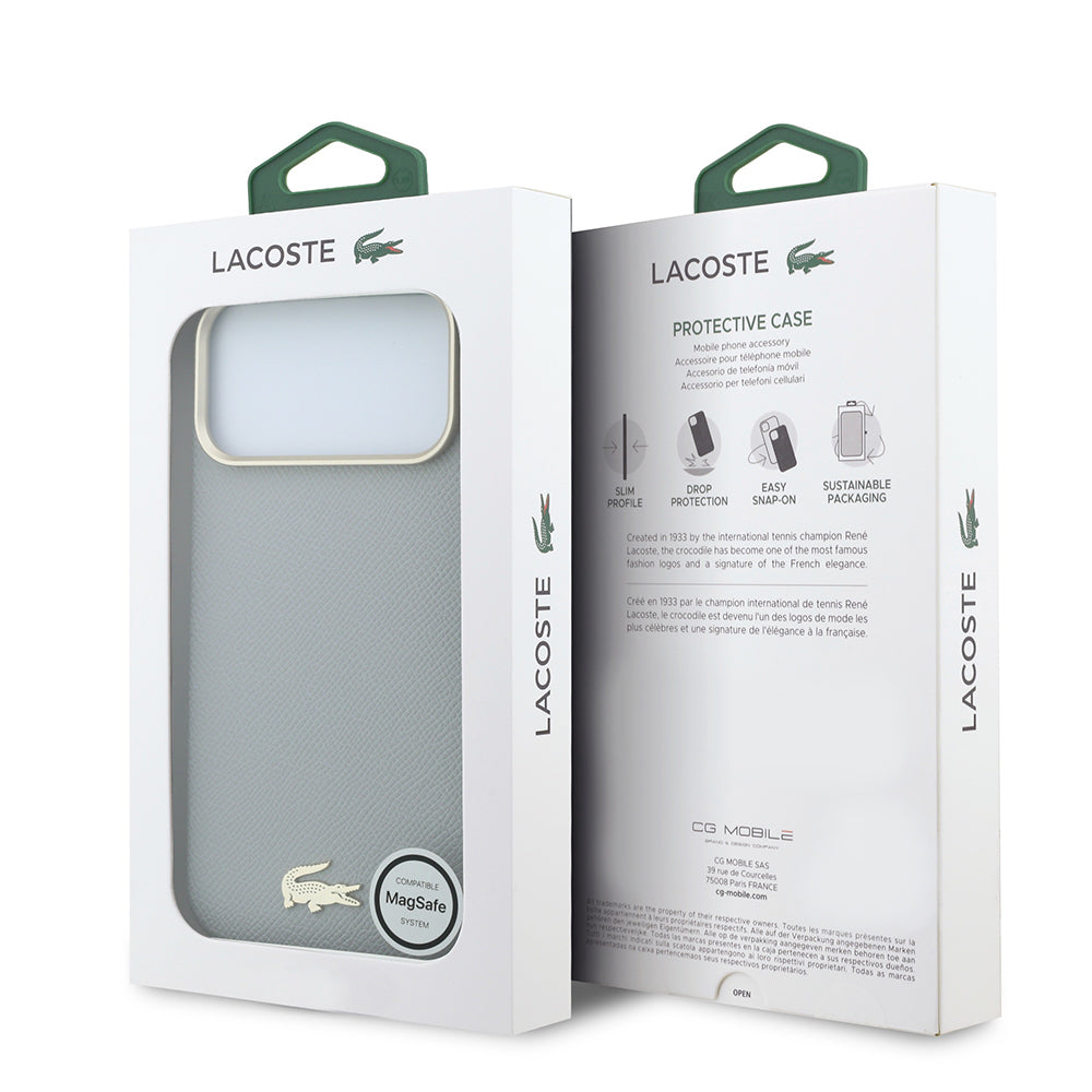 Apple iPhone 18 Pro Max Kılıf Lacoste Orjinal Lisanslı M-Safe Şarj Özellikli PVC Yarı Pike Desenli Arka Yüzey İkonik Timsah Dokuma Logolu Kapak