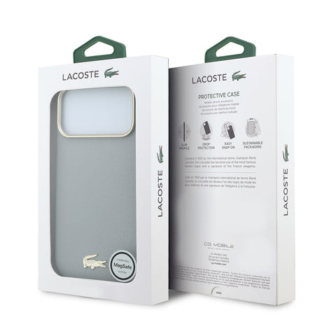 Apple iPhone 18 Pro Max Kılıf Lacoste Orjinal Lisanslı M-Safe Şarj Özellikli PVC Yarı Pike Desenli Arka Yüzey İkonik Timsah Dokuma Logolu Kapak