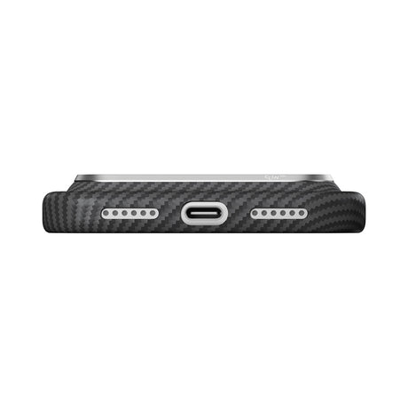Apple iPhone 18 Pro Max Kılıf M-safe Şarj Özellikli 1500D Aramid Karbon Fiber Pitaka Ultra-Slim Classic Serisi Black-Grey Twill Kapak