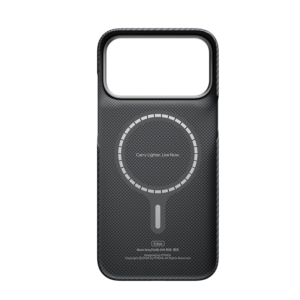 Apple iPhone 18 Pro Max Kılıf M-safe Şarj Özellikli 1500D Aramid Karbon Fiber Pitaka Ultra-Slim Classic Serisi Black-Grey Twill Kapak