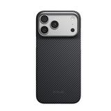 Apple iPhone 18 Pro Max Kılıf M-safe Şarj Özellikli 1500D Aramid Karbon Fiber Pitaka Ultra-Slim Classic Serisi Black-Grey Twill Kapak
